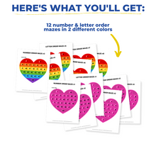 Load image into Gallery viewer, Heart Pop it Number & Letter Order Mazes
