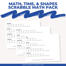 Load image into Gallery viewer, Math, Money, Time, & Shapes Scrabble Math Pack