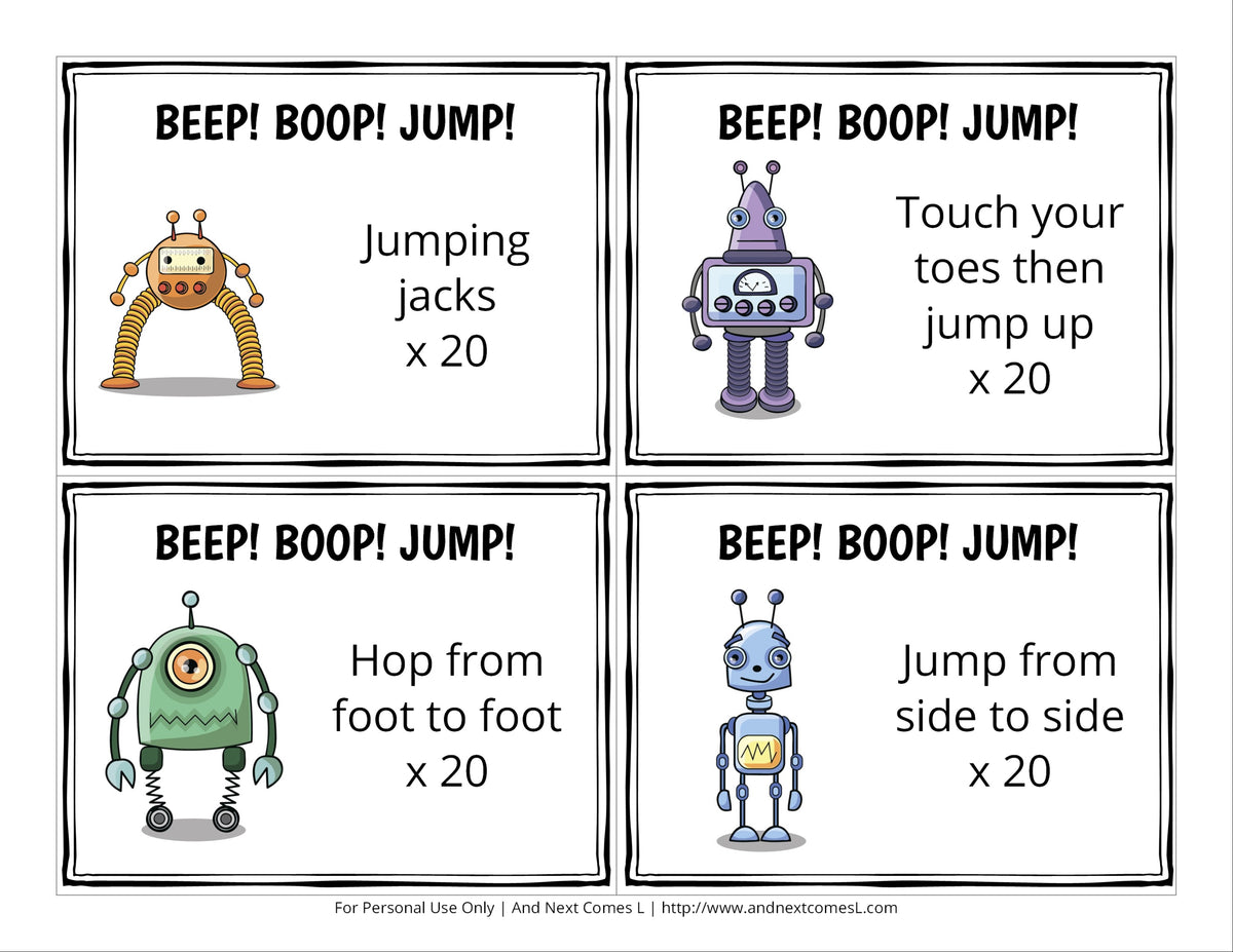 Robot Themed Brain Break Cards – And Next Comes L