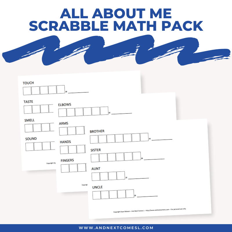 All about me Scrabble math pack All about me Scrabble math pack