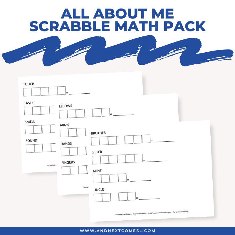 All About Me Scrabble Math Pack