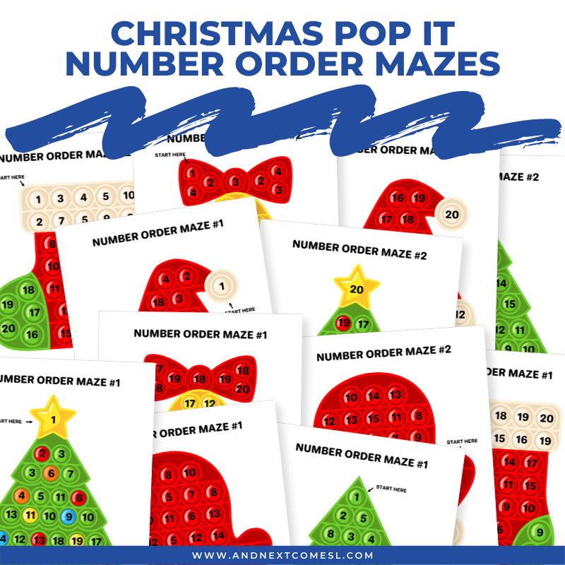 Christmas Pop it Number Order Mazes