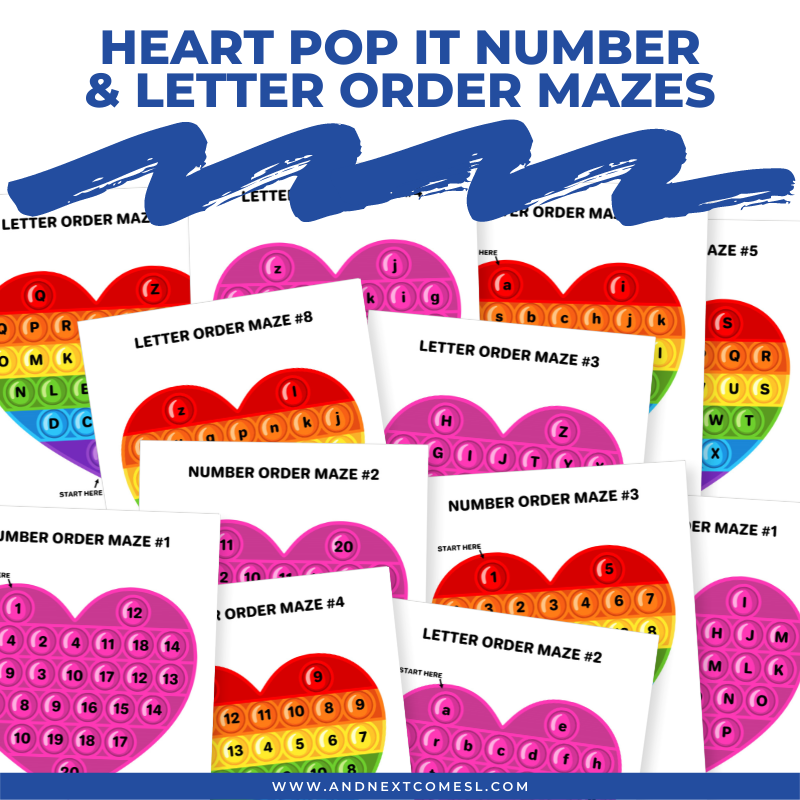 Heart Pop it Number & Letter Order Mazes