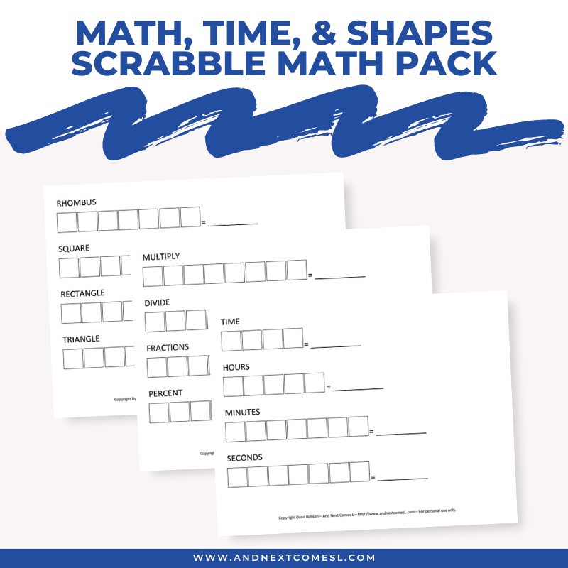 Word Math Scrap Math, Money, Time, & Shapes Scrabble Math Pack – And Next Comes L