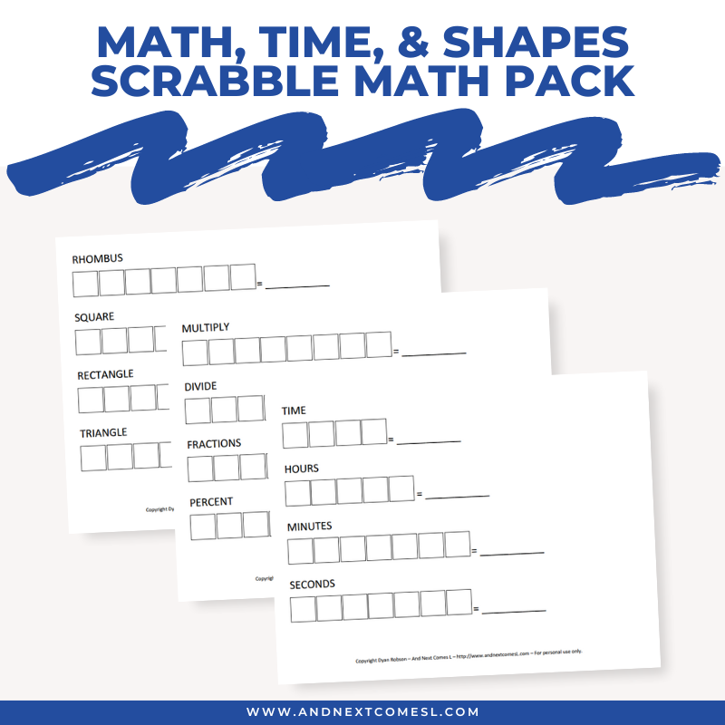 Math, Money, Time, & Shapes Scrabble Math Pack