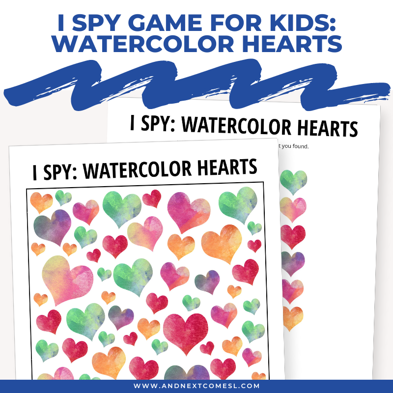 Watercolor Hearts I Spy Game